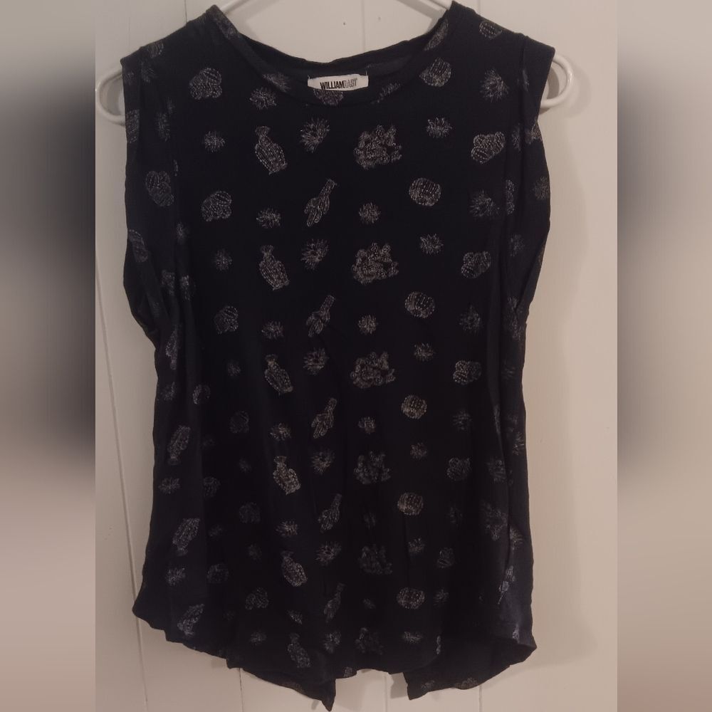 William Rast Navy and Silver Slit Back Cactus Patterned Blouse